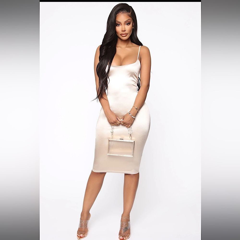 Satin midi dress in cream
